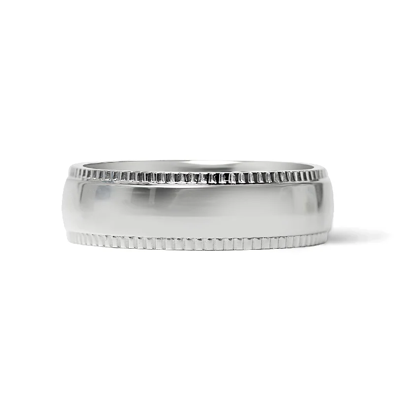 classic wedding ladies ring-Polished Center Detailed Edge Stainless Steel Blank Ring / CFR7010