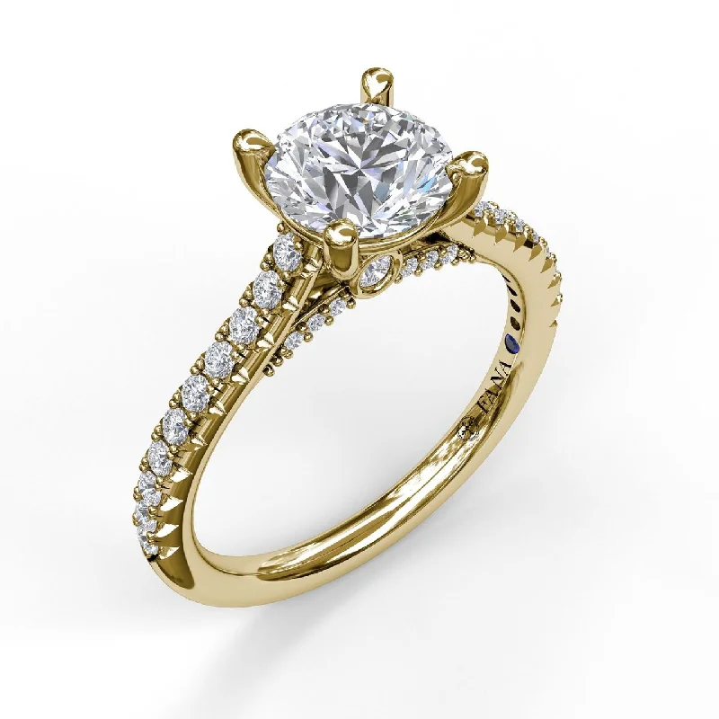 high-end designer ladies engagement rings-Fana 14K Yellow Gold and Diamond Straight Row Delicate Engagement Ring