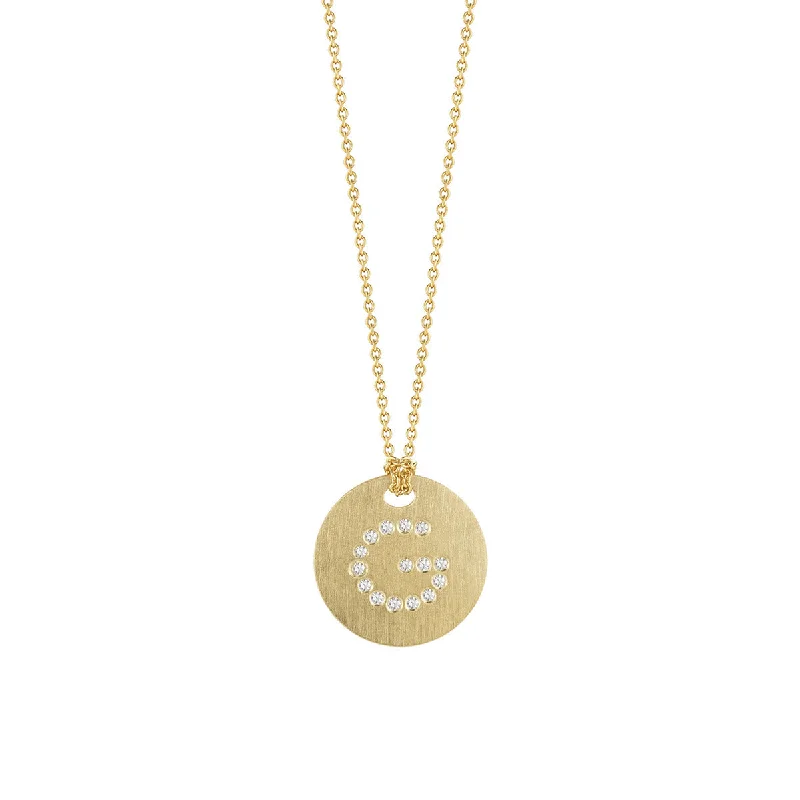 marquise cut ladies necklace-18K Yellow Gold Diamond Initial G Satin Disc Necklace