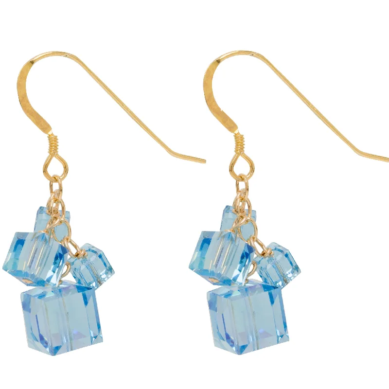 retro charm ladies earrings-Aquamarine 4 Swarovski Crystal Cube Earrings