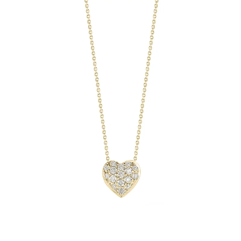 personalized name ladies necklace-18K Yellow Gold Tiny Treasures Diamond Puffed Heart Necklace