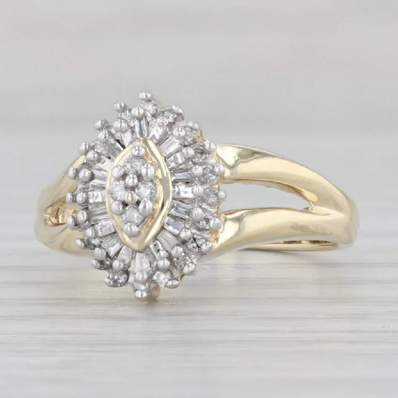 intricate band ladies engagement rings-0.20ctw Diamond Marquise Halo Ring 10k Yellow Gold Size 7 Engagement