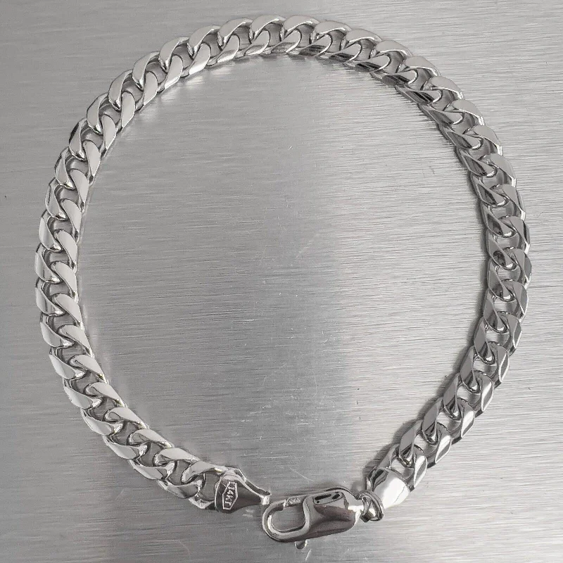 vintage ladies bracelets & bangles-14k White Gold Flat Cuban Link 6.55mm Chain Bracelet 9.00" 24.6g