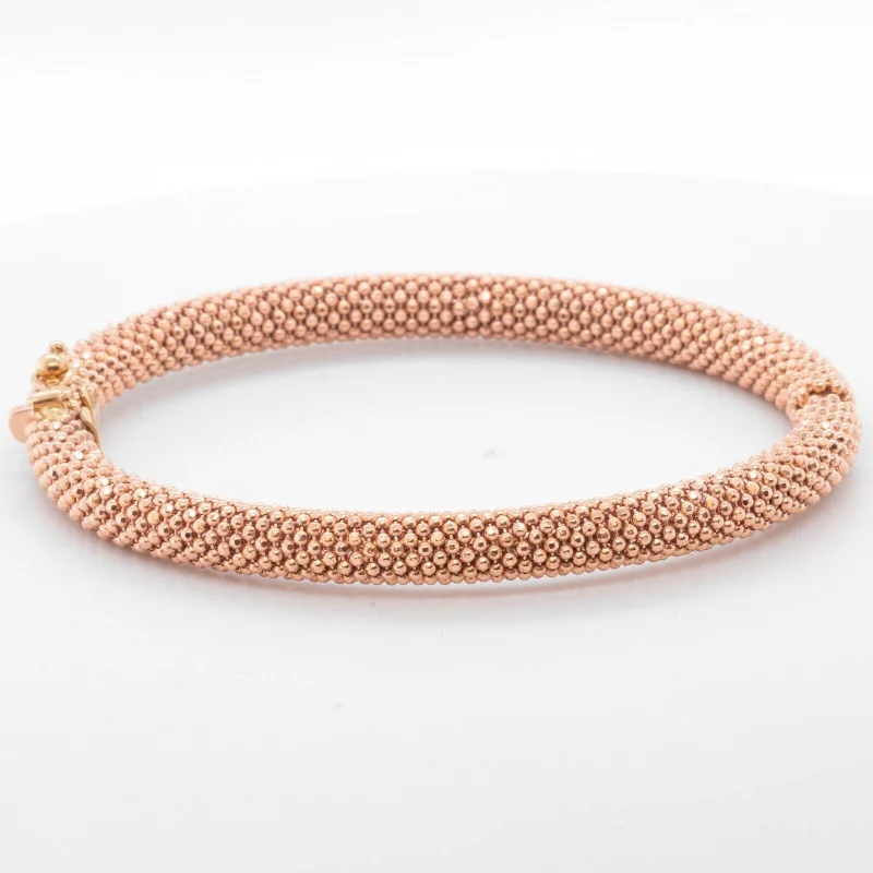 retro charm ladies bracelets & bangles-14k Rose Gold Beaded Mesh Hinged Bangle Bracelet 6.75" 20.5g ITALY