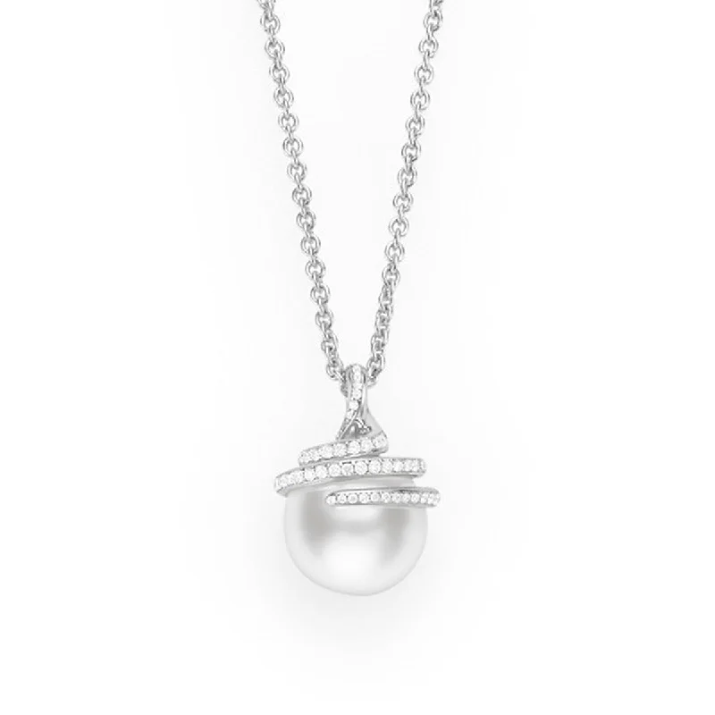 gold ladies necklace-White South Sea Pearl Diamond Pendant Necklace