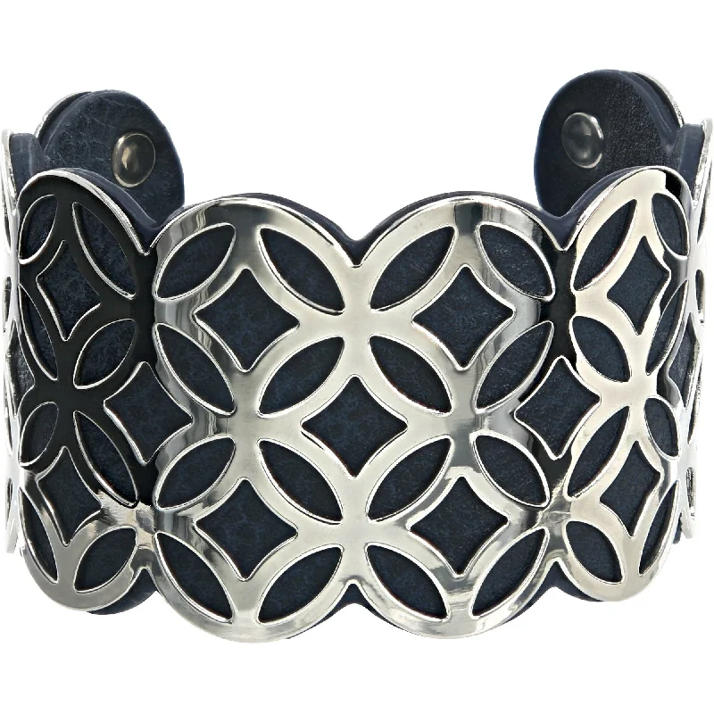 celestial-inspired ladies bracelets & bangles-Silver & Navy 1.75" Geometric Cuff Bracelet