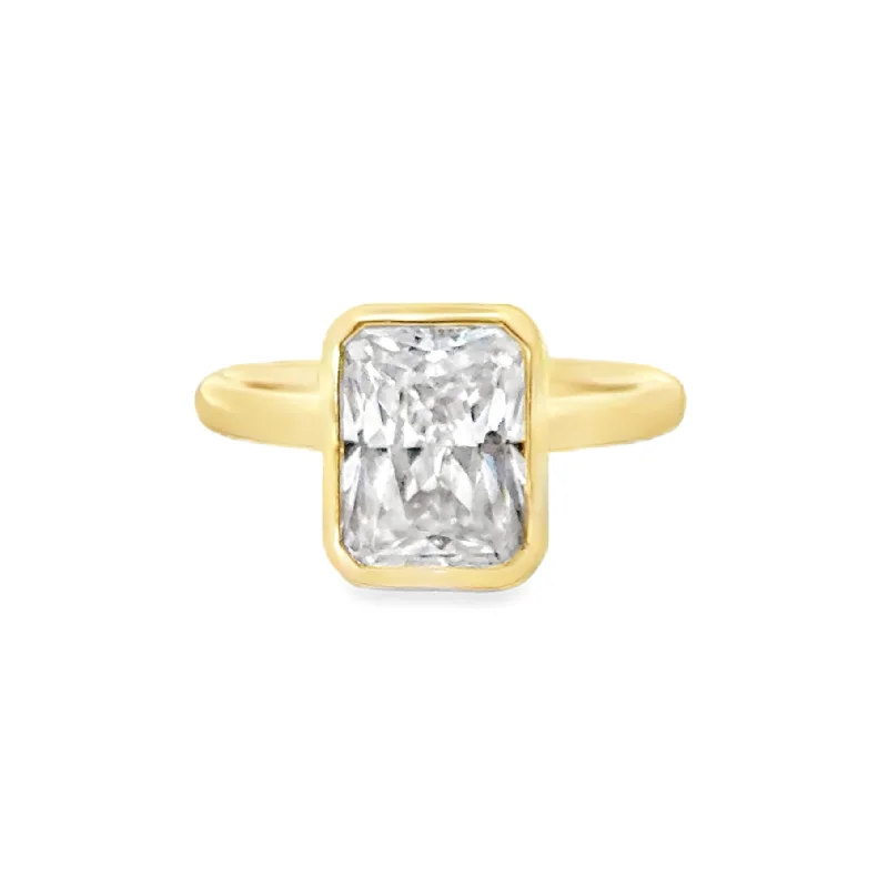 fancy-cut gemstone ladies engagement rings-Gabriel & Co. Solitaire Rectangle Stone Bezel Engagement Ring