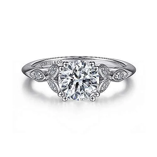 solitaire ladies engagement rings-Gabriel "Celia" 14K White Gold Round Diamond Engagement Ring