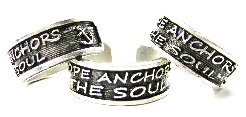 thin band ladies ring-Hope Anchors The Soul Sterling Silver Plated Unisex Cuff Ring