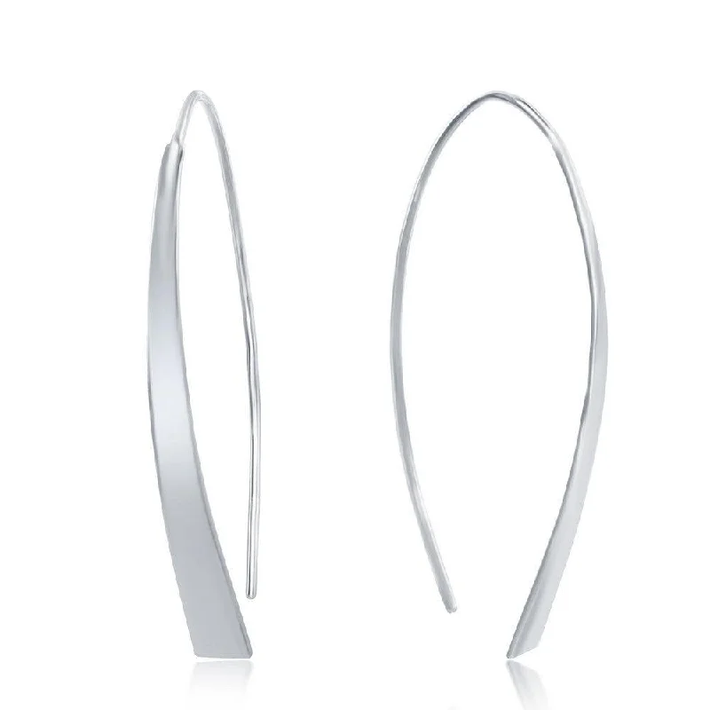 heart-shaped ladies earrings-Sterling Silver Curved Flat Bar Threader Earrings