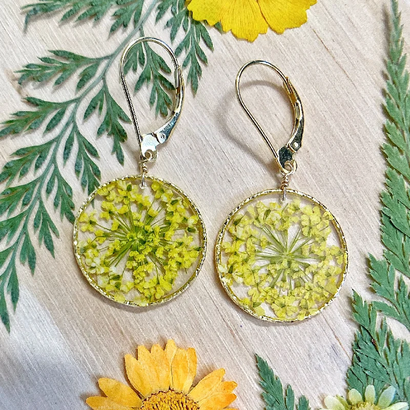 elegant evening ladies earrings-Yellow Queen Anne’s Lace Earrings - BG37