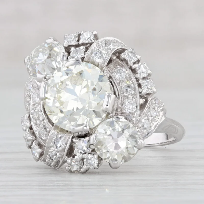 nature-inspired ladies engagement rings-4.53ctw Diamond Ring Platinum Vintage Engagement Cocktail 1940s GIA Size 7