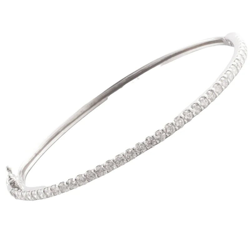 dreamcatcher ladies bracelets & bangles-14k White Gold Hinged Halfway Diamond Bangle Bracelet  1.93ctw 10.3g