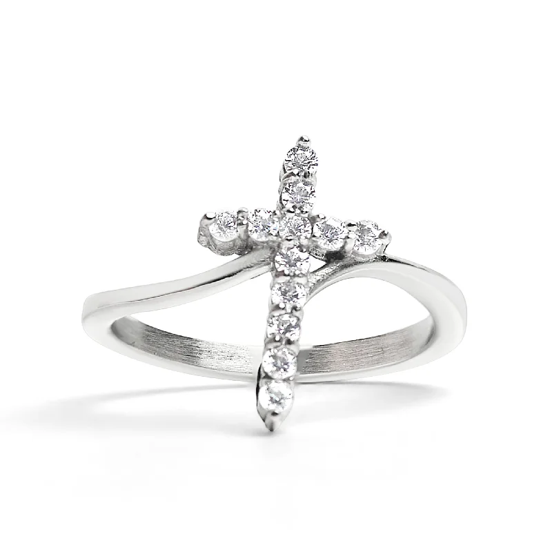 butterfly design ladies ring-Stainless Steel CZ Cross Ring / FSR0002