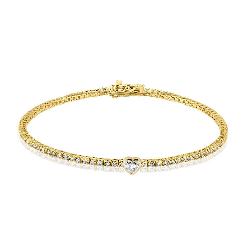 trendy fashion ladies bracelets & bangles-Mixed Shape Heart Bezel Diamond Tennis Bracelet