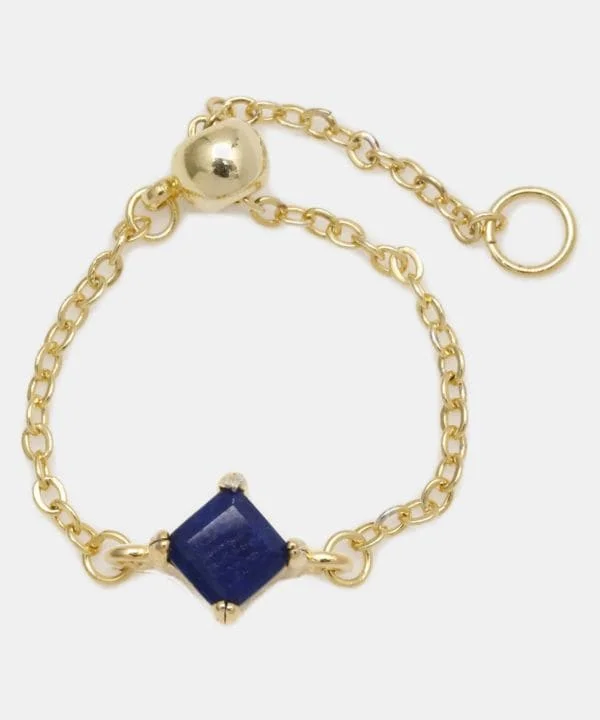 minimalist ladies ring-Lapis Lazuli Charm Chain Ring