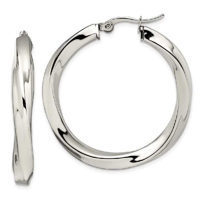 romantic love ladies earrings-Stainless Steel Twisted Polished Hollow Hoop Earrings