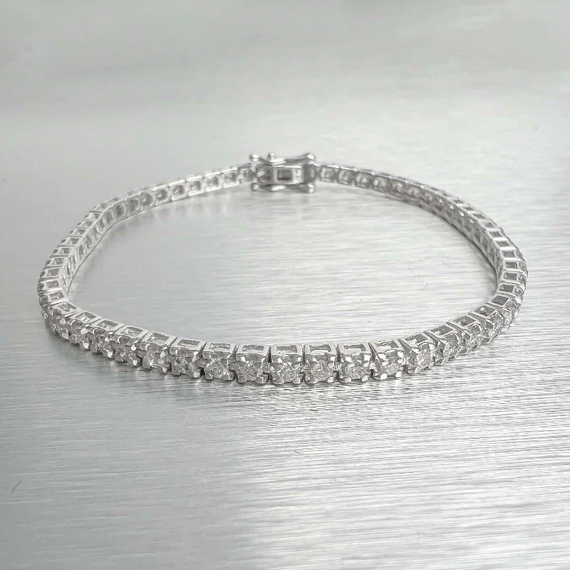 handmade beaded ladies bracelets & bangles-14k White Gold Diamond Tennis Bracelet 1.12ctw G SI2 7.5" 10.9g