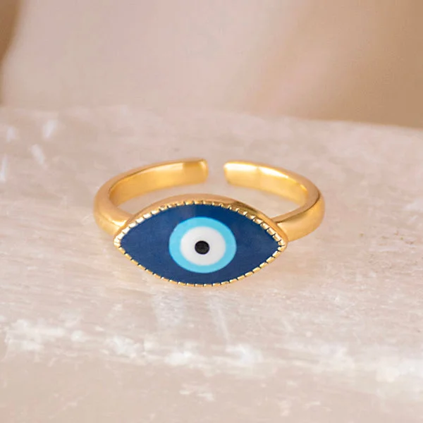 initial engraved ladies ring-Eyeshaped Dark Blue Evil Eye Ring