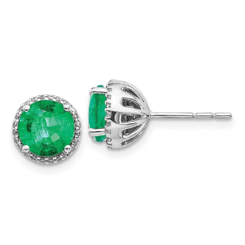 astrology sign ladies earrings-14k White Gold Diamond & Emerald Post Earrings