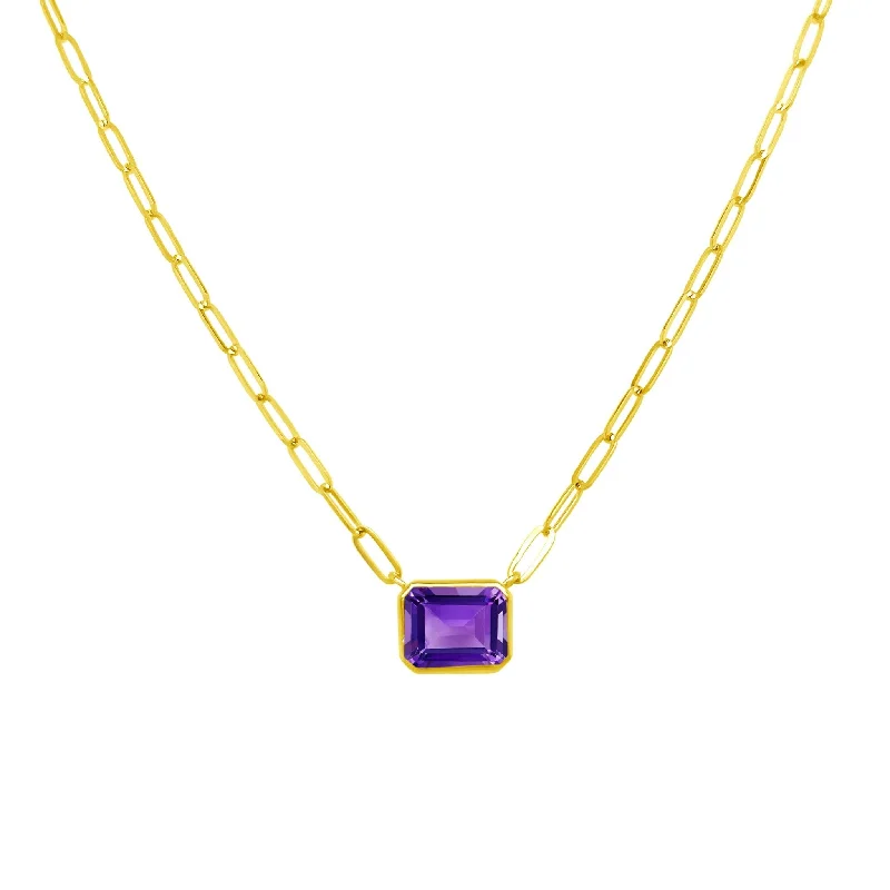 high-end gemstone ladies necklace-Bezel Set Gemstone Paper Clip Necklace