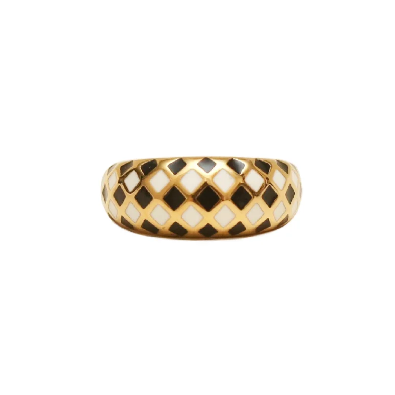 heart-shaped ladies ring-Checkered Dome Ring