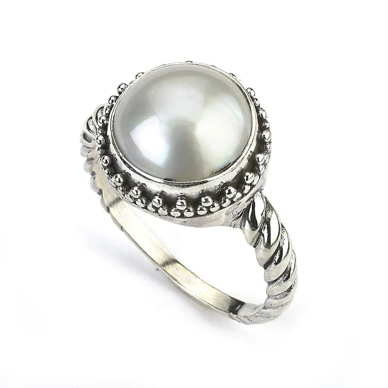 gemstone cluster ladies ring-Batur Ring- White Mabel Pearl