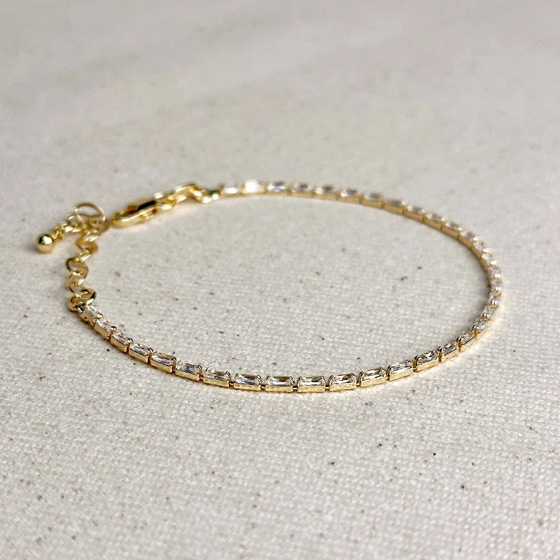 angel wings ladies bracelets & bangles-Alma 18k Gold Filled 1.5mm CZ Baguette Tennis Bracelet