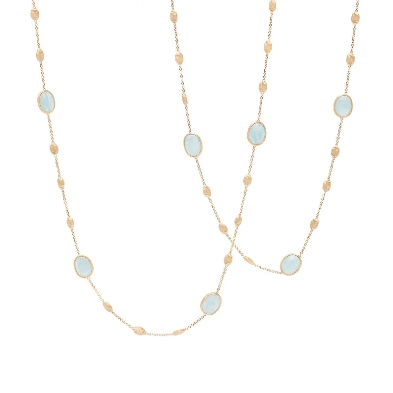 silver ladies necklace-Siviglia Collection 18K Yellow Gold and Aquamarine Necklace