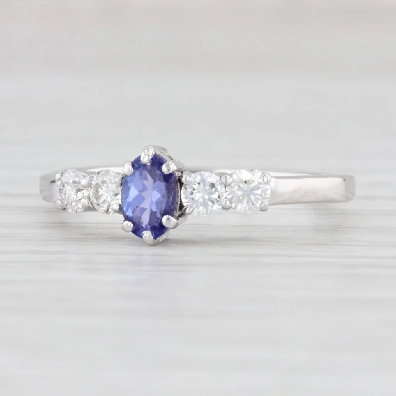 cushion-cut ladies engagement rings-0.83ctw Oval Tanzanite Diamond Ring 14k White Gold Size 8.5 Engagement