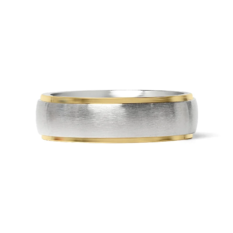 anniversary ladies ring-18K Gold PVD Stainless Steel Gold Edge Brushed Blank Ring / CFR0003