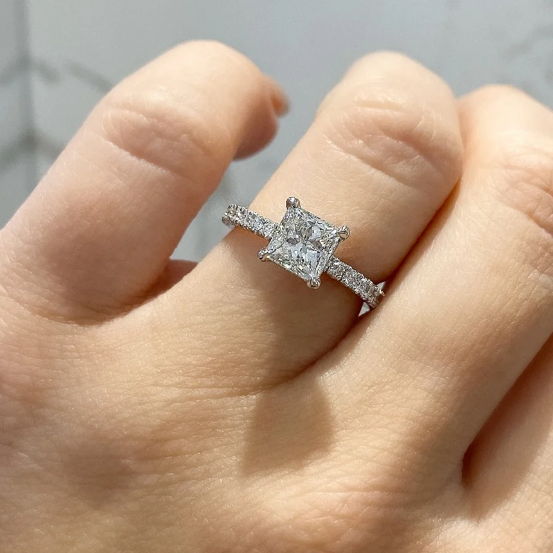 east-west setting ladies engagement rings-1.00 Carat Princess Natural Diamond Engagement Ring