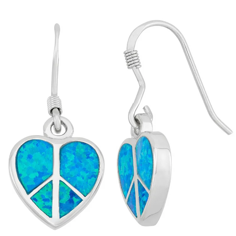 fine gold ladies earrings-Opalata Women's Earrings - Sterling Silver Blue Inlay Opal Peace Sign Heart | D-3874