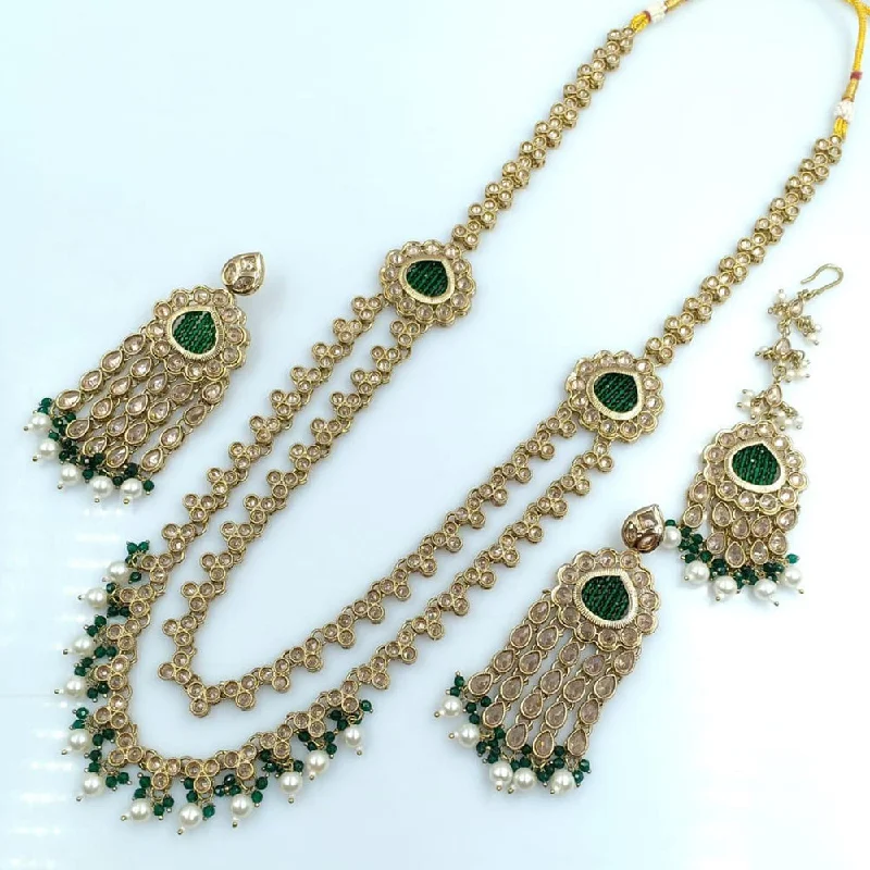 geometric shape ladies necklace-Rani Sati Jewels Gold Plated Crystal Stone Long Necklace Set