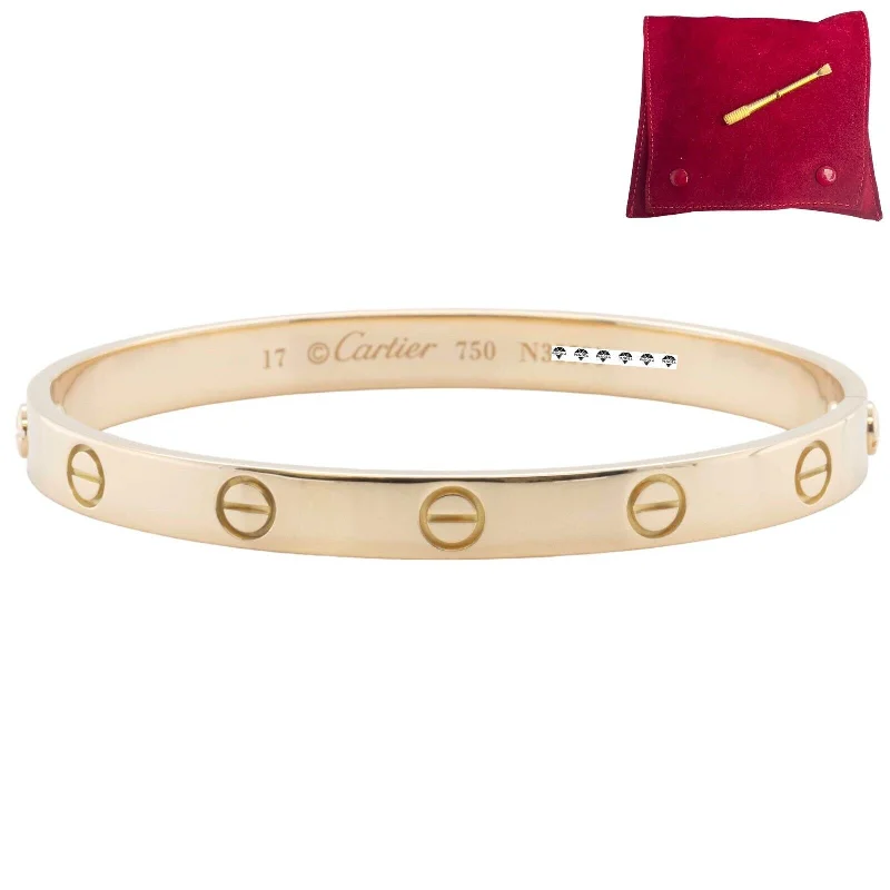 silver multi-layer ladies bracelets & bangles-Cartier Love 18k Yellow Gold Bangle Bracelet Size 17 POUCH & PAPERWORK