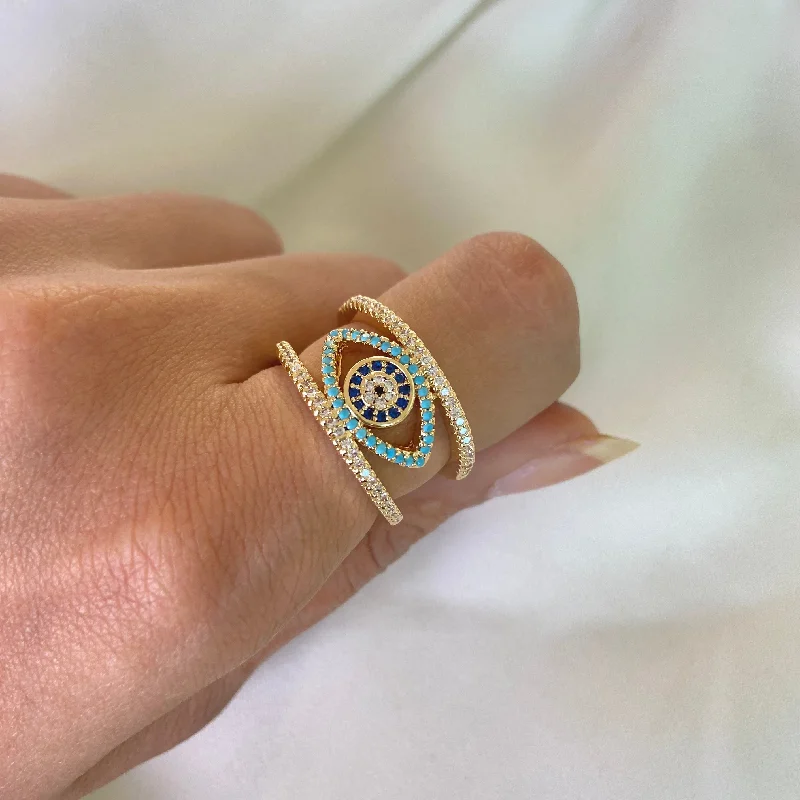 white sapphire ladies ring-Stunning Evil Eye Band Ring