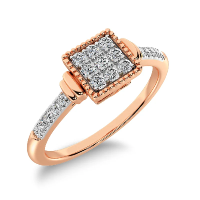 engraved initial ladies ring-10K Rose Gold 1/6 Ctw Diamond Square Frame Ring