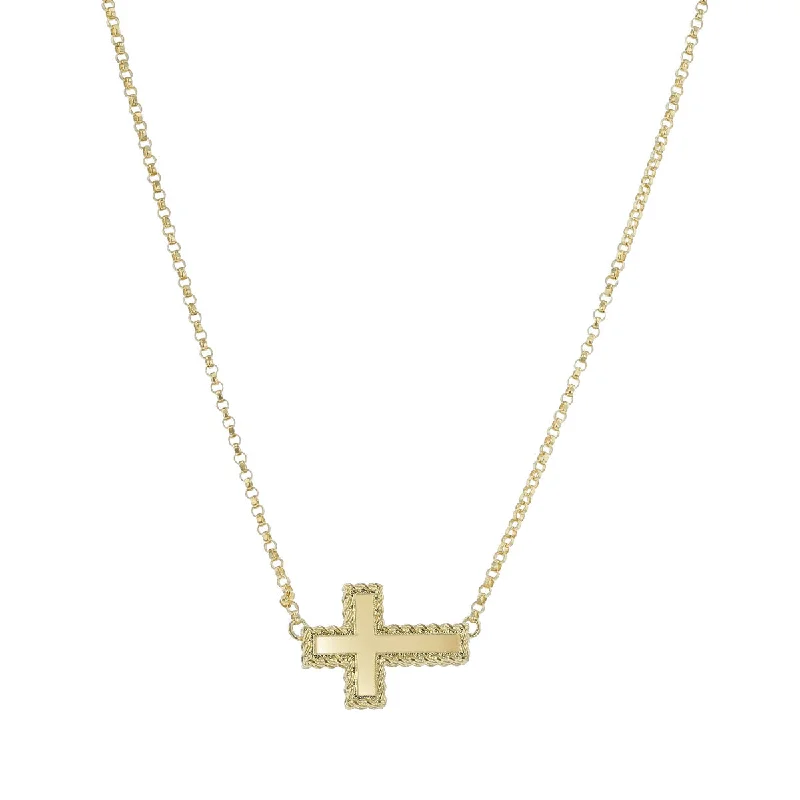 vintage-inspired ladies necklace-Roberto Coin 18K Yellow Gold Diamond Cross Pendant Necklace