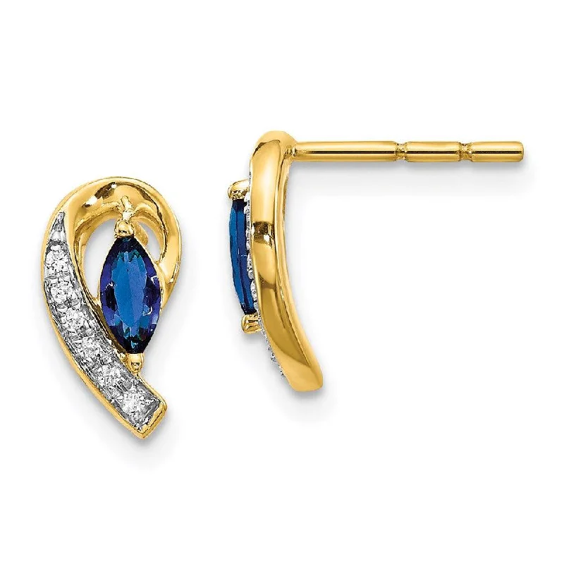 blue sapphire ladies earrings-14k Yellow Gold Diamond & Sapphire Earrings