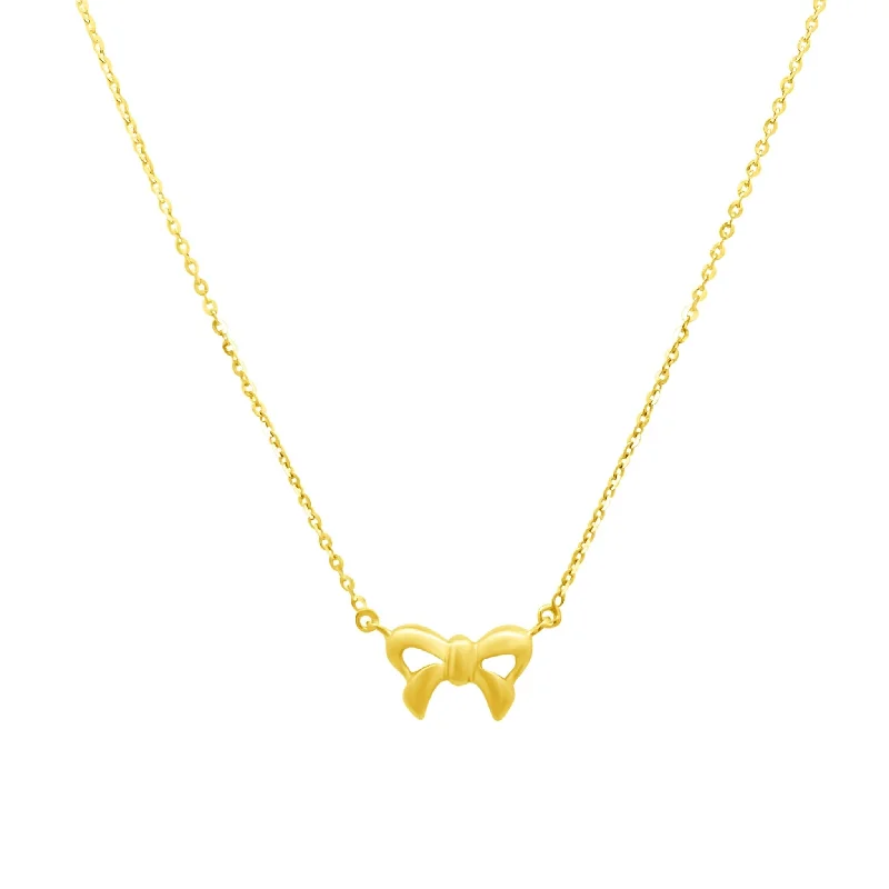 hand-stamped ladies necklace-Gold Bow Necklace