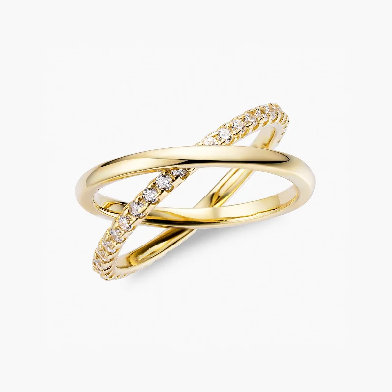 open heart ladies ring-Pave X Linked Ring