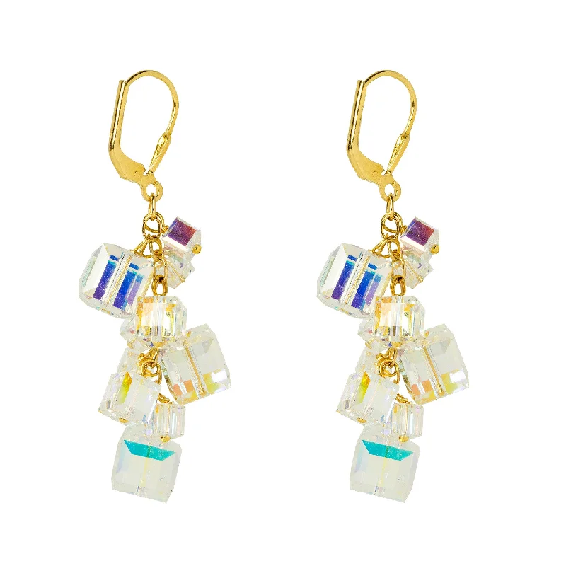 engraved heart ladies earrings-Abstract Cubes Charm Earrings