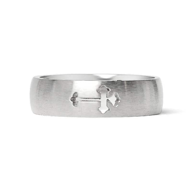 diamond ladies ring-Cross Cutout Brushed Stainless Steel Ring / CFR7023