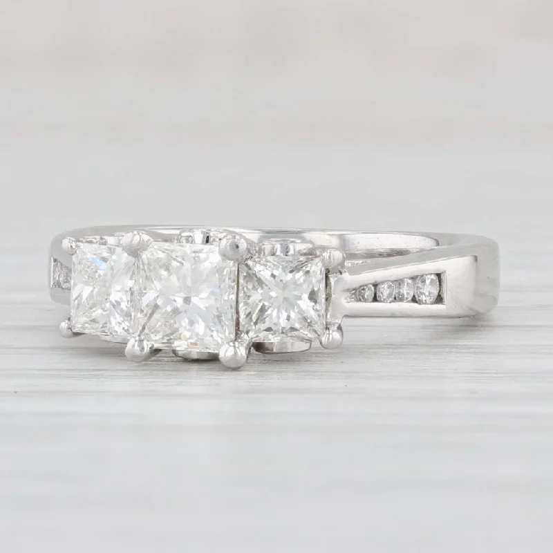 radiant-cut ladies engagement rings-1.09ctw Diamond Engagement Ring Platinum Size 5.25 Princess 3-Stone