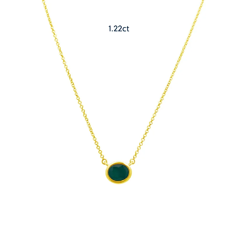 adjustable leather ladies necklace-Bezel Set Oval Cut Emerald Necklace