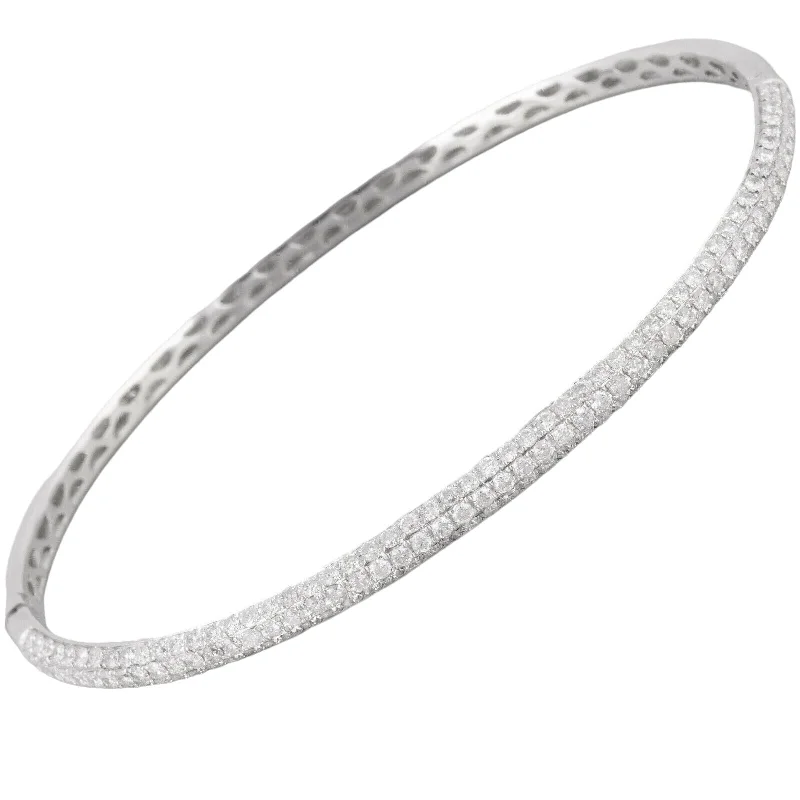 marquise cut ladies bracelets & bangles-14k White Gold Halfway Pave Diamond 3.50mm Hinged Bangle Bracelet 1.65ctw G SI1