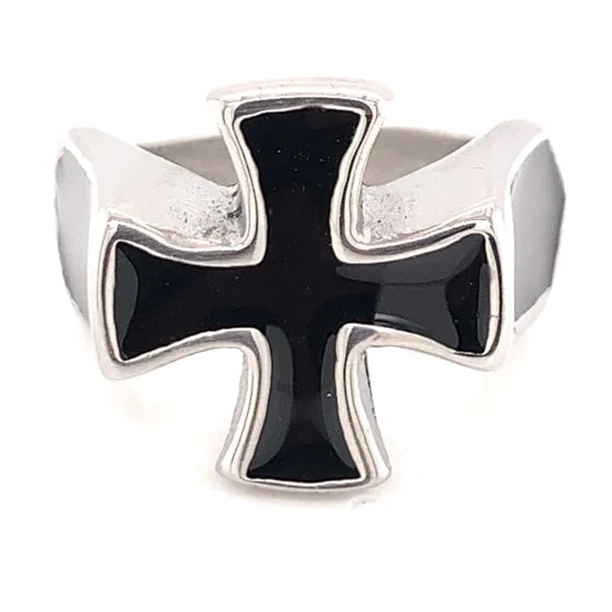 sapphire ladies ring-Polished Black Enamel Cross Stainless Steel Ring / CRC2017