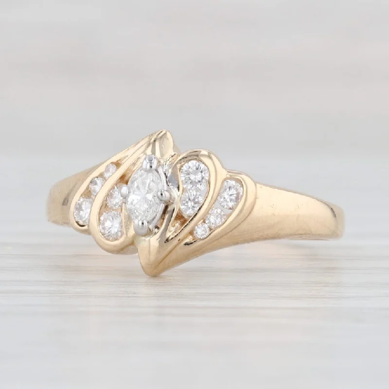 wedding set ladies engagement rings-0.32ctw Diamond Marquise Engagement Ring 14k Yellow Gold Size 9