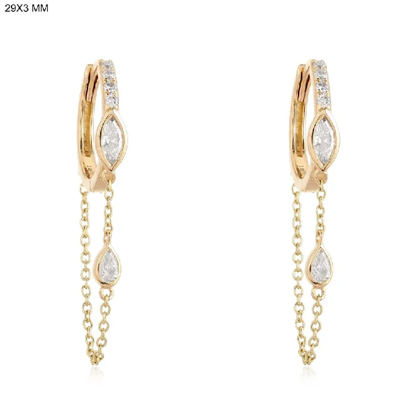 statement ladies earrings-BEAN HUGGIE DIAMOND/CHAIN DROP EARRINGS