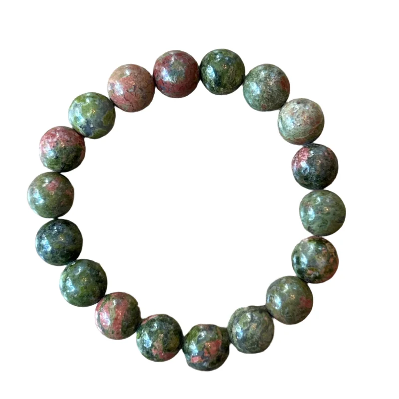 push-lock ladies bracelets & bangles-Unakite 10mm Bracelet